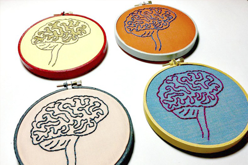 Cross stitch images of brains
