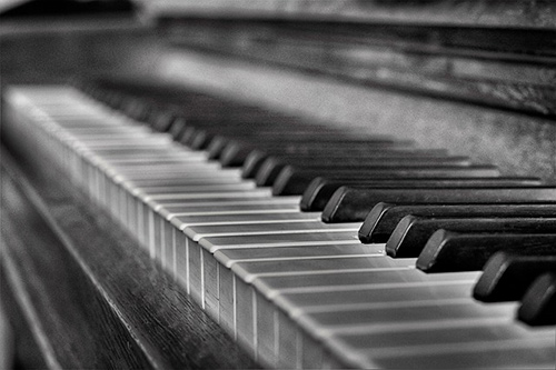 Black and white vintage piano