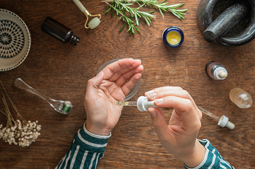 A skin care and facial related beauty background. Top down view Natural remedies on a table