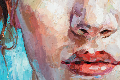 Oil painting of part of a female face