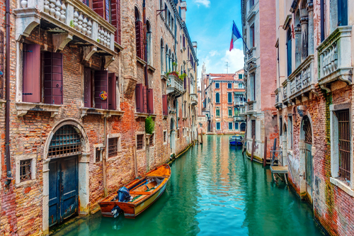 Image of Venice over the canal with buildings on each side