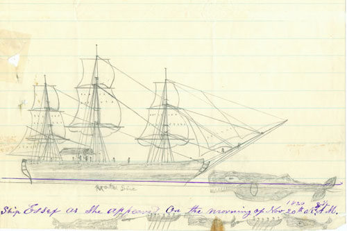 essexship Sketch of the ship, the Essex on yellow paper