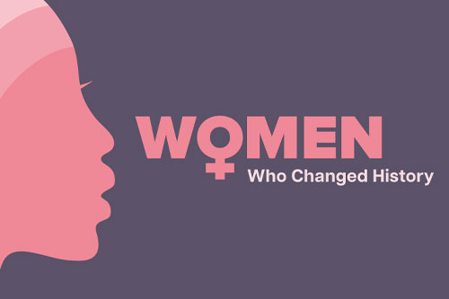 womenhistory Purple graphic with a pink silhouette of a profile of a woman's face and wording that says, "Women who changed history".