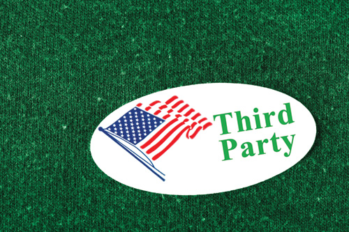 voting sticker with "third party" written on it