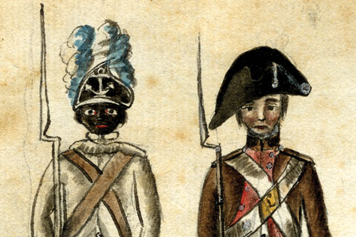 Enslaved person in a British revolutionary war uniform