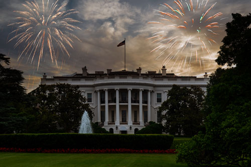 The White House with fireworks in the background