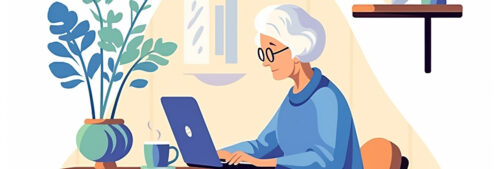Older adult woman using a laptop